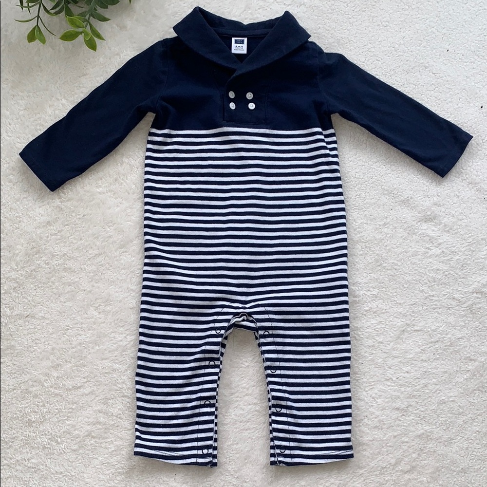 Janie and Jack Navy and White Striped Baby Romper EUC 6-12M